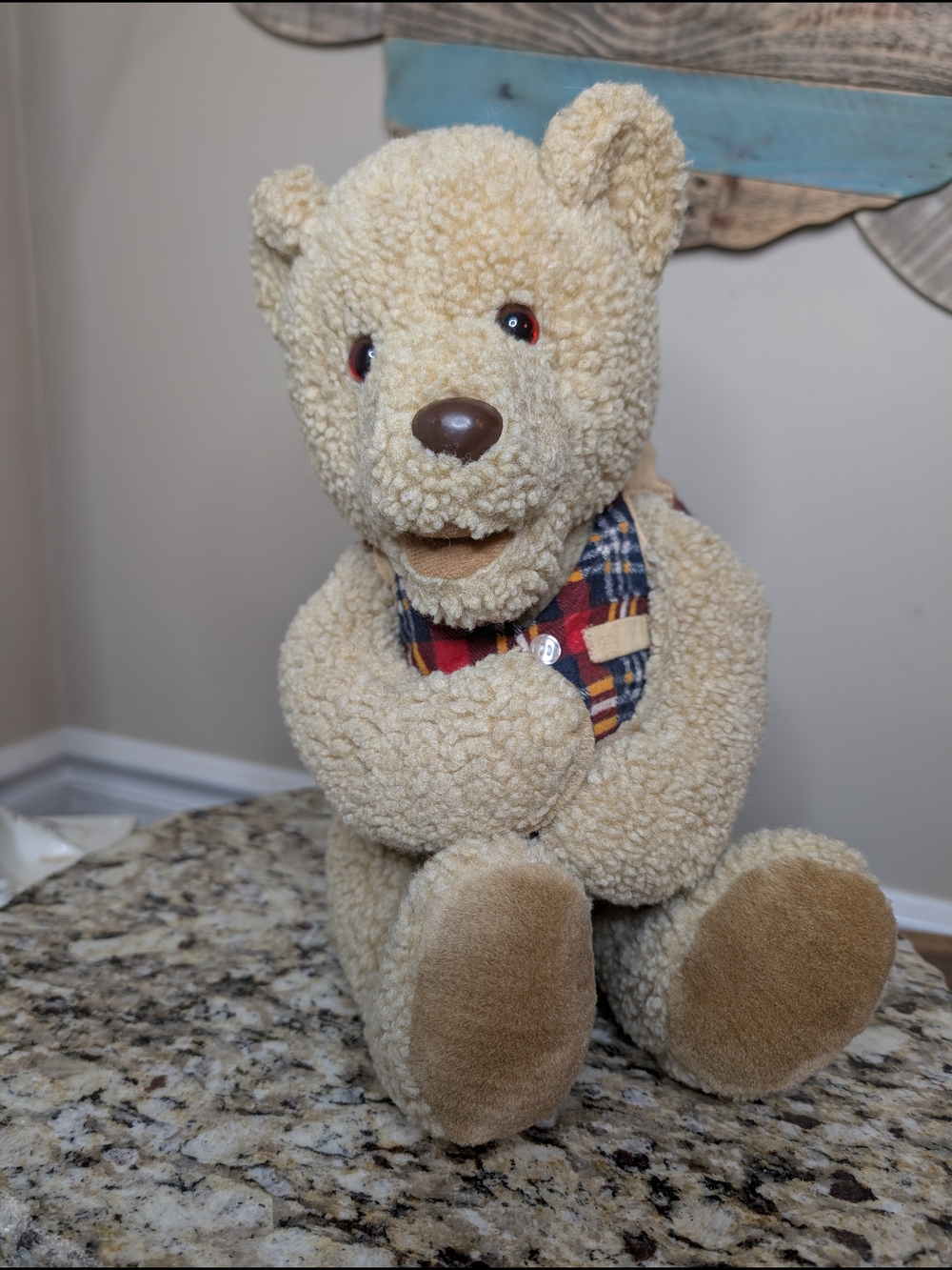 Mango Cream Teddy Bear with Plaid Vest And Matching Backpack